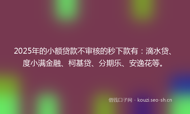 2025年的小额贷款不审核的秒下款有：滴水贷、度小满金融、柯基贷、分期乐、安逸花等。