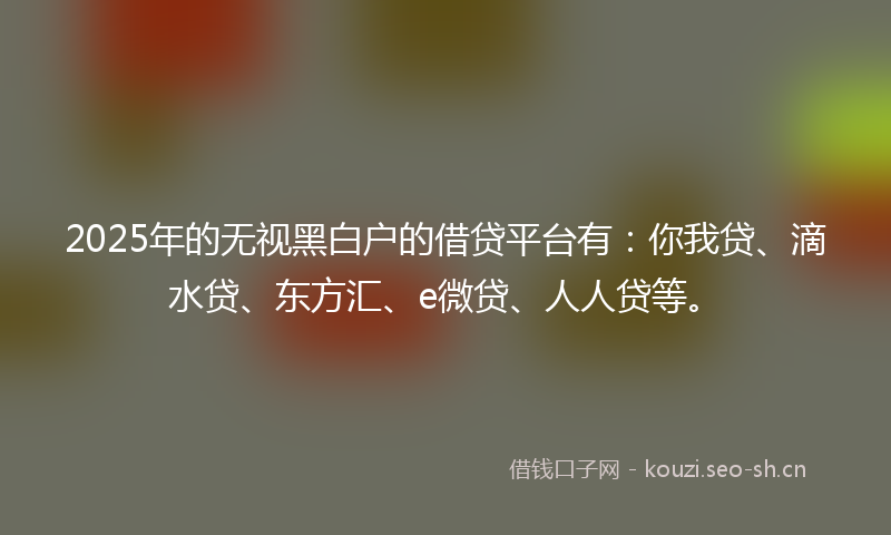 2025年的无视黑白户的借贷平台有：你我贷、滴水贷、东方汇、e微贷、人人贷等。