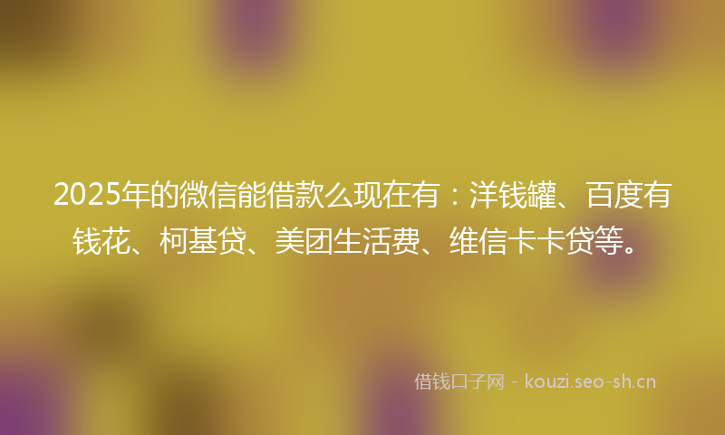 2025年的微信能借款么现在有：洋钱罐、百度有钱花、柯基贷、美团生活费、维信卡卡贷等。