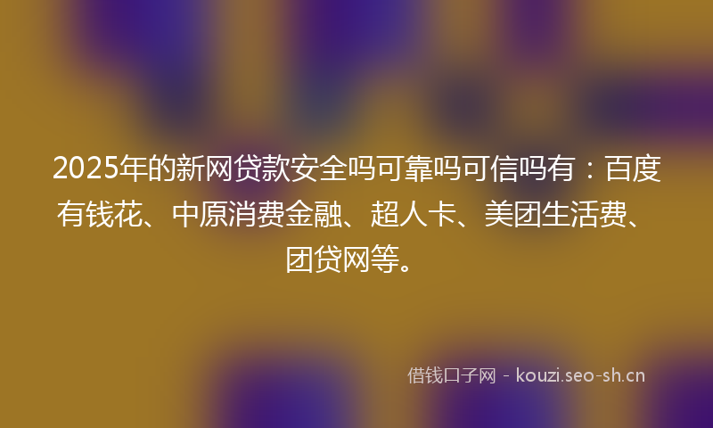 2025年的新网贷款安全吗可靠吗可信吗有：百度有钱花、中原消费金融、超人卡、美团生活费、团贷网等。