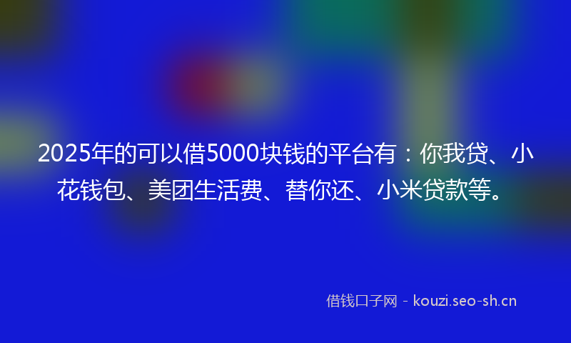 2025年的可以借5000块钱的平台有：你我贷、小花钱包、美团生活费、替你还、小米贷款等。