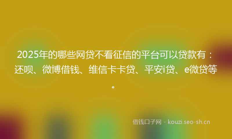 2025年的哪些网贷不看征信的平台可以贷款有：还呗、微博借钱、维信卡卡贷、平安i贷、e微贷等。