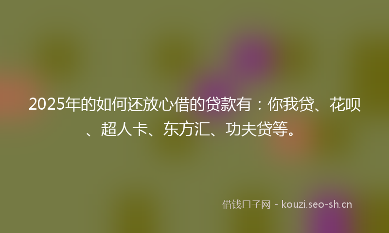 2025年的如何还放心借的贷款有：你我贷、花呗、超人卡、东方汇、功夫贷等。