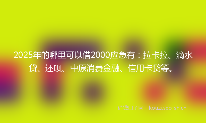 2025年的哪里可以借2000应急有：拉卡拉、滴水贷、还呗、中原消费金融、信用卡贷等。