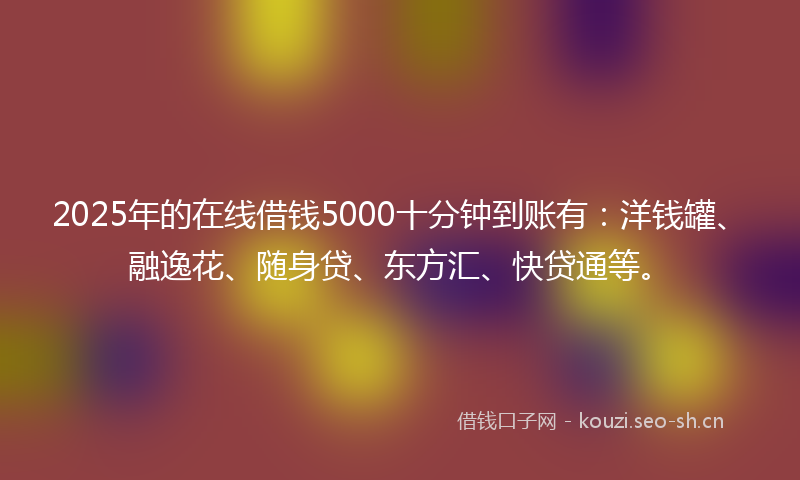 2025年的在线借钱5000十分钟到账有:洋钱罐、融逸花、随身贷、东方汇、快贷通等。