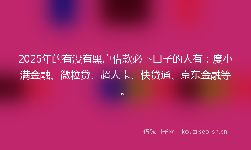 2025年的有没有黑户借款必下口子的人有：度小满金融、微粒贷、超人卡、快贷通、京东金融等。