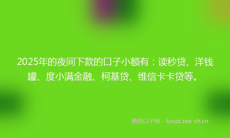 2025年的夜间下款的口子小额有：读秒贷、洋钱罐、度小满金融、柯基贷、维信卡卡贷等。