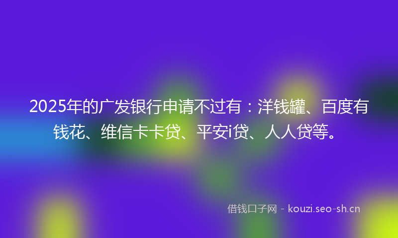 2025年的广发银行申请不过有：洋钱罐、百度有钱花、维信卡卡贷、平安i贷、人人贷等。