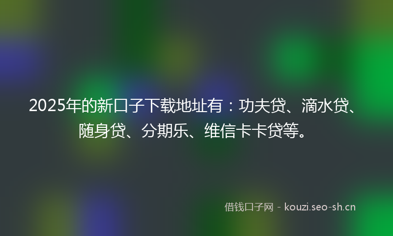 2025年的新口子下载地址有：功夫贷、滴水贷、随身贷、分期乐、维信卡卡贷等。