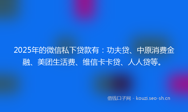 2025年的微信私下贷款有：功夫贷、中原消费金融、美团生活费、维信卡卡贷、人人贷等。