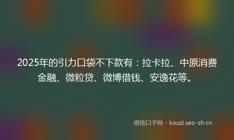 2025年的引力口袋不下款有：拉卡拉、中原消费金融、微粒贷、微博借钱、安逸花等。