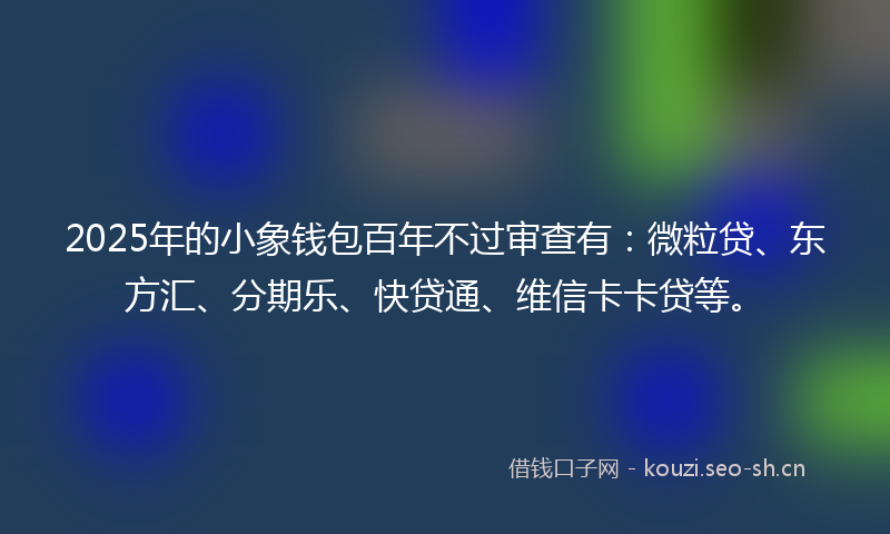 2025年的小象钱包百年不过审查有：微粒贷、东方汇、分期乐、快贷通、维信卡卡贷等。