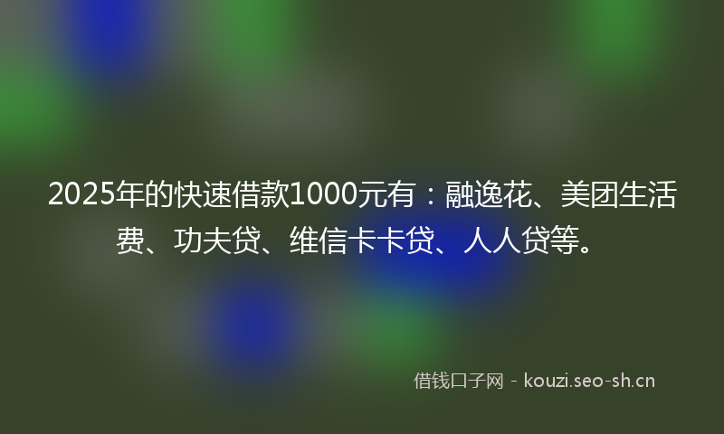 2025年的快速借款1000元有：融逸花、美团生活费、功夫贷、维信卡卡贷、人人贷等。