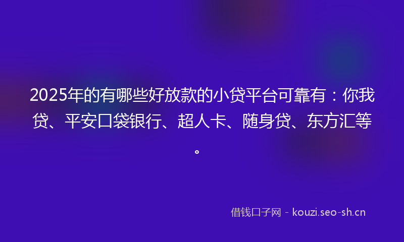 2025年的有哪些好放款的小贷平台可靠有：你我贷、平安口袋银行、超人卡、随身贷、东方汇等。