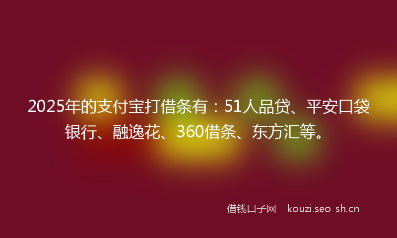 2025年的支付宝打借条有：51人品贷、平安口袋银行、融逸花、360借条、东方汇等。