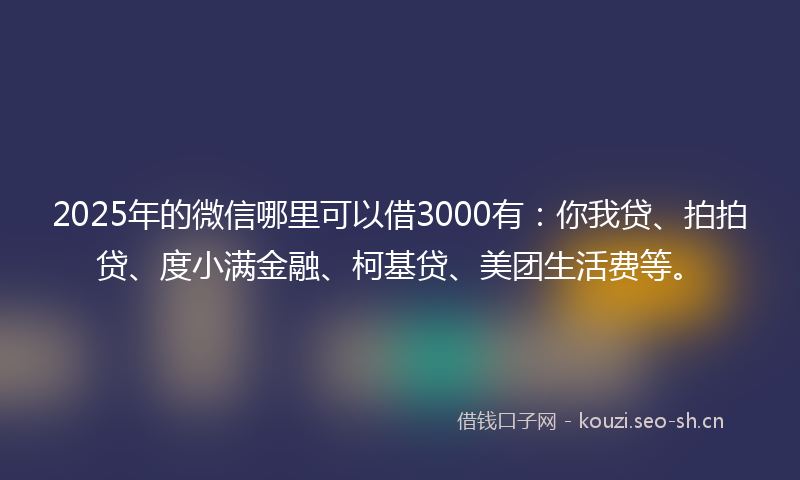 2025年的微信哪里可以借3000有：你我贷、拍拍贷、度小满金融、柯基贷、美团生活费等。