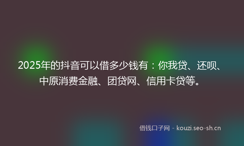 2025年的抖音可以借多少钱有：你我贷、还呗、中原消费金融、团贷网、信用卡贷等。