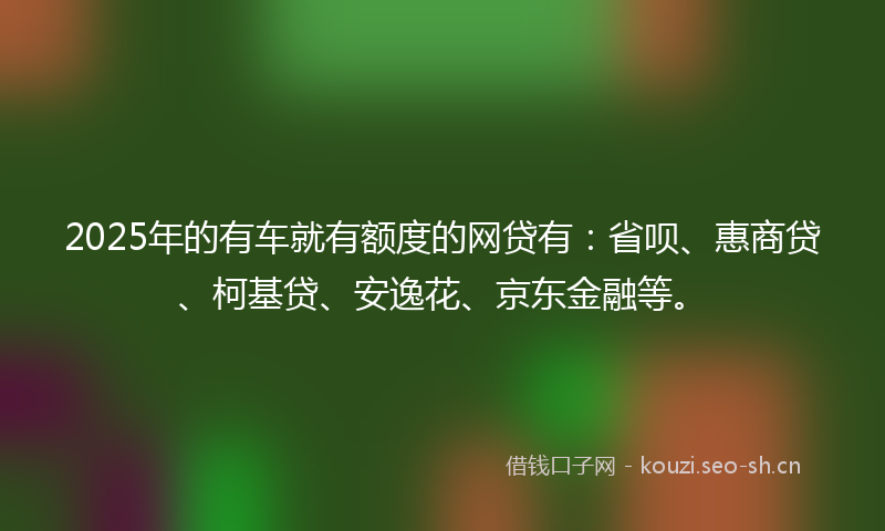 2025年的有车就有额度的网贷有：省呗、惠商贷、柯基贷、安逸花、京东金融等。