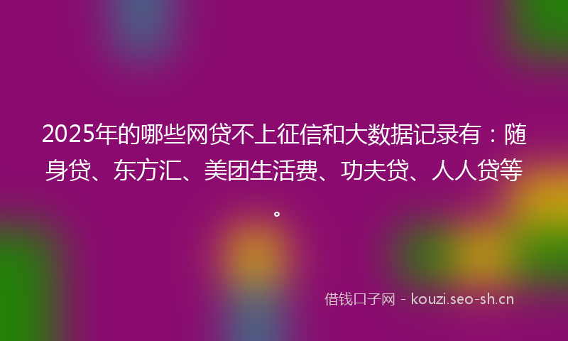 2025年的哪些网贷不上征信和大数据记录有：随身贷、东方汇、美团生活费、功夫贷、人人贷等。