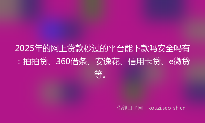 2025年的网上贷款秒过的平台能下款吗安全吗有：拍拍贷、360借条、安逸花、信用卡贷、e微贷等。