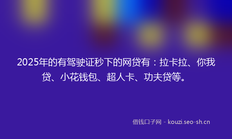 2025年的有驾驶证秒下的网贷有：拉卡拉、你我贷、小花钱包、超人卡、功夫贷等。