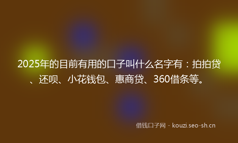 2025年的目前有用的口子叫什么名字有：拍拍贷、还呗、小花钱包、惠商贷、360借条等。