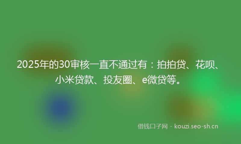 2025年的30审核一直不通过有：拍拍贷、花呗、小米贷款、投友圈、e微贷等。