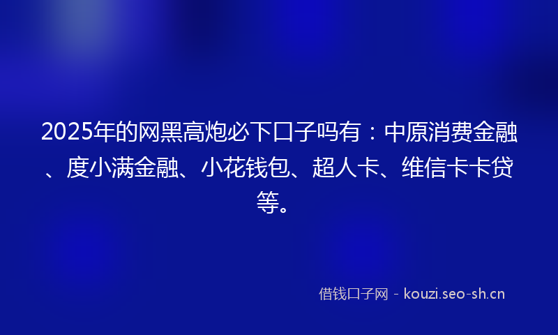 2025年的网黑高炮必下口子吗有：中原消费金融、度小满金融、小花钱包、超人卡、维信卡卡贷等。