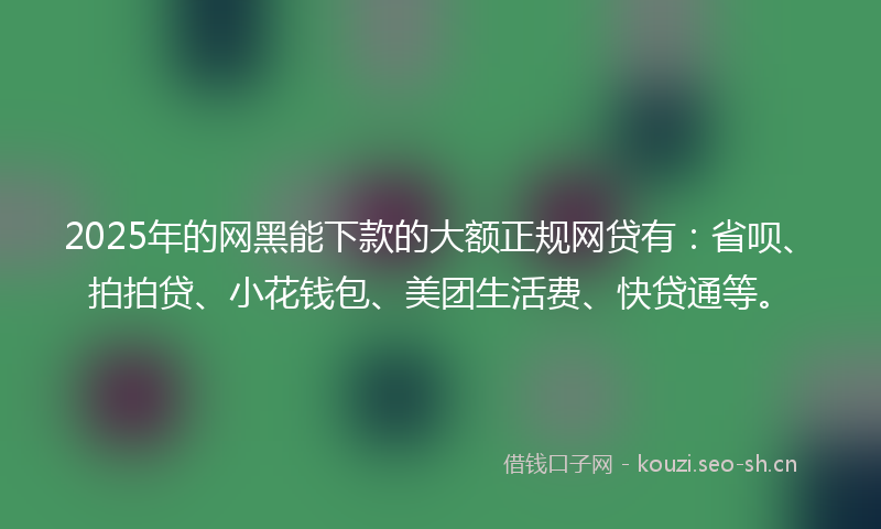 2025年的网黑能下款的大额正规网贷有：省呗、拍拍贷、小花钱包、美团生活费、快贷通等。