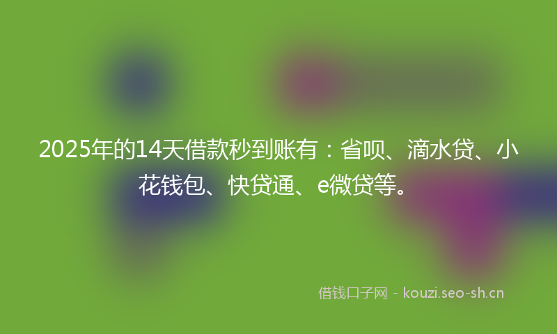 2025年的14天借款秒到账有：省呗、滴水贷、小花钱包、快贷通、e微贷等。