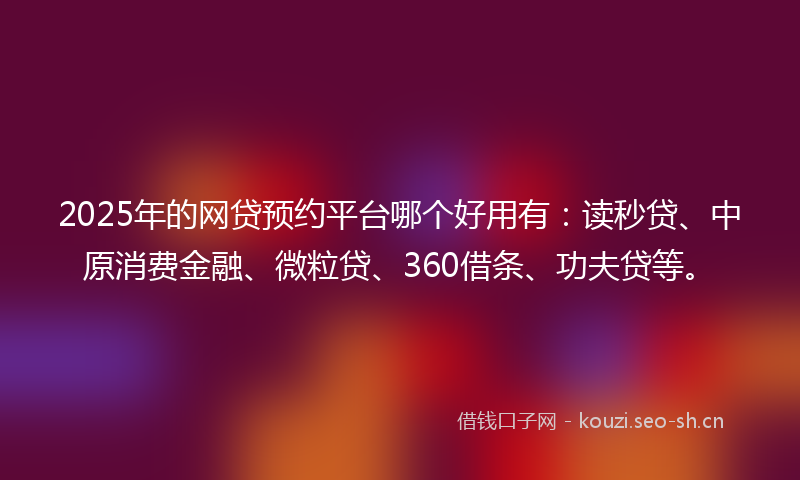 2025年的网贷预约平台哪个好用有：读秒贷、中原消费金融、微粒贷、360借条、功夫贷等。