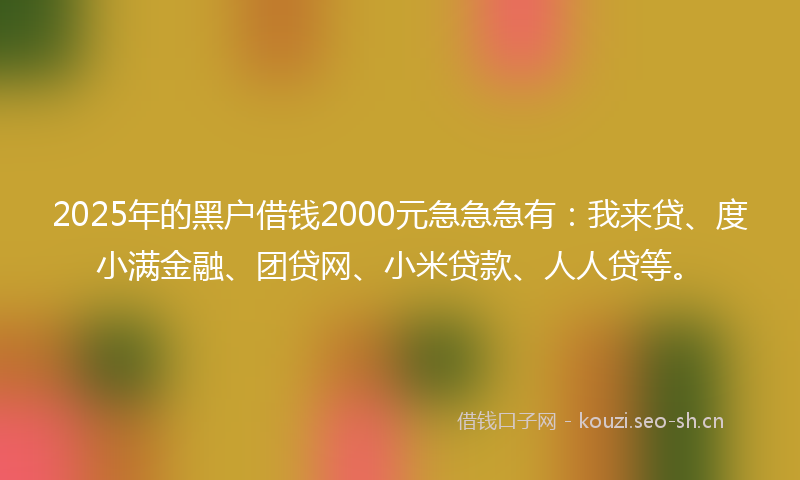 2025年的黑户借钱2000元急急急有：我来贷、度小满金融、团贷网、小米贷款、人人贷等。