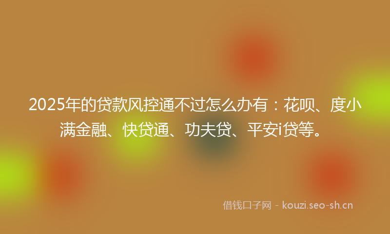 2025年的贷款风控通不过怎么办有：花呗、度小满金融、快贷通、功夫贷、平安i贷等。
