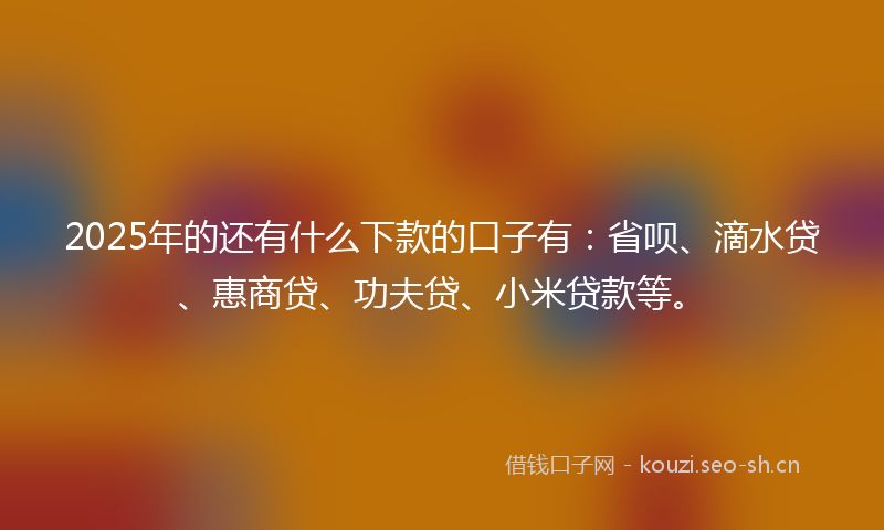2025年的还有什么下款的口子有：省呗、滴水贷、惠商贷、功夫贷、小米贷款等。