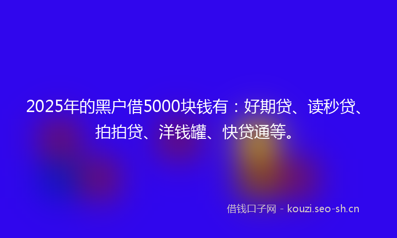 2025年的黑户借5000块钱有：好期贷、读秒贷、拍拍贷、洋钱罐、快贷通等。