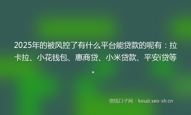 2025年的被风控了有什么平台能贷款的呢有：拉卡拉、小花钱包、惠商贷、小米贷款、平安i贷等。