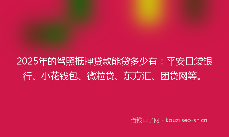 2025年的驾照抵押贷款能贷多少有：平安口袋银行、小花钱包、微粒贷、东方汇、团贷网等。