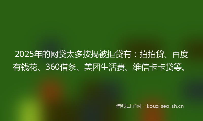 2025年的网贷太多按揭被拒贷有：拍拍贷、百度有钱花、360借条、美团生活费、维信卡卡贷等。