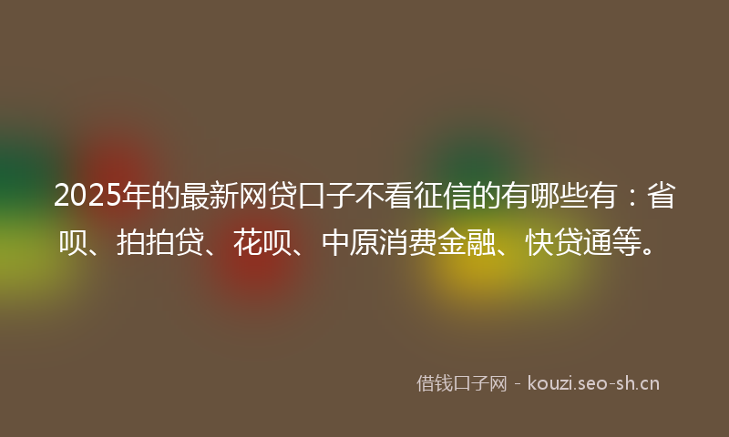 2025年的最新网贷口子不看征信的有哪些有：省呗、拍拍贷、花呗、中原消费金融、快贷通等。