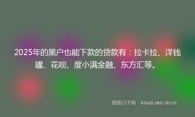 2025年的黑户也能下款的贷款有：拉卡拉、洋钱罐、花呗、度小满金融、东方汇等。