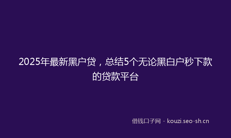 2025年最新黑户贷，总结5个无论黑白户秒下款的贷款平台