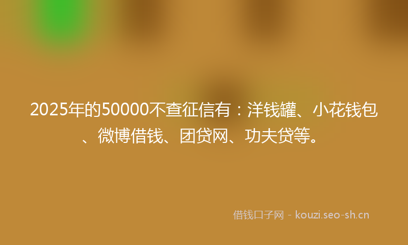 2025年的50000不查征信有：洋钱罐、小花钱包、微博借钱、团贷网、功夫贷等。
