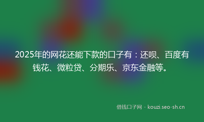 2025年的网花还能下款的口子有：还呗、百度有钱花、微粒贷、分期乐、京东金融等。