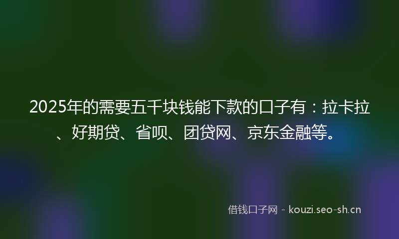 2025年的需要五千块钱能下款的口子有：拉卡拉、好期贷、省呗、团贷网、京东金融等。