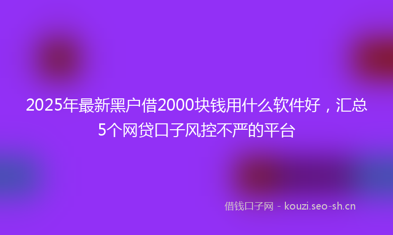 2025年最新黑户借2000块钱用什么软件好，汇总5个网贷口子风控不严的平台