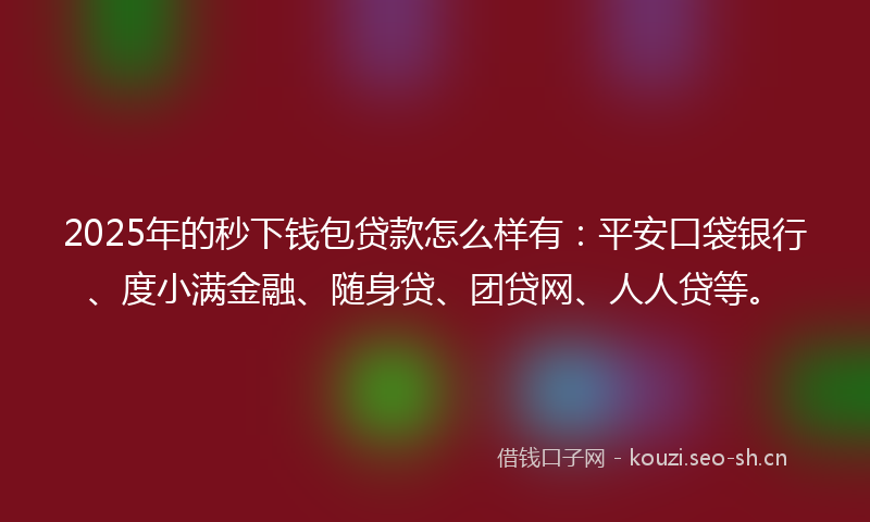 2025年的秒下钱包贷款怎么样有：平安口袋银行、度小满金融、随身贷、团贷网、人人贷等。