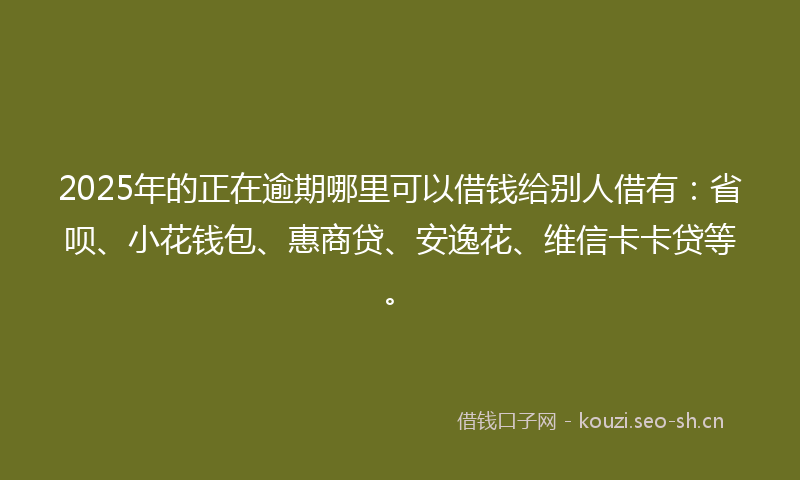2025年的正在逾期哪里可以借钱给别人借有：省呗、小花钱包、惠商贷、安逸花、维信卡卡贷等。