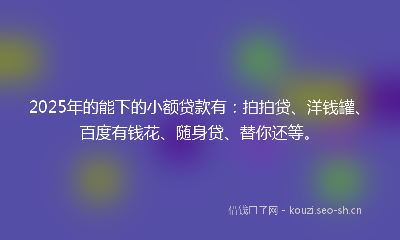 2025年的能下的小额贷款有：拍拍贷、洋钱罐、百度有钱花、随身贷、替你还等。