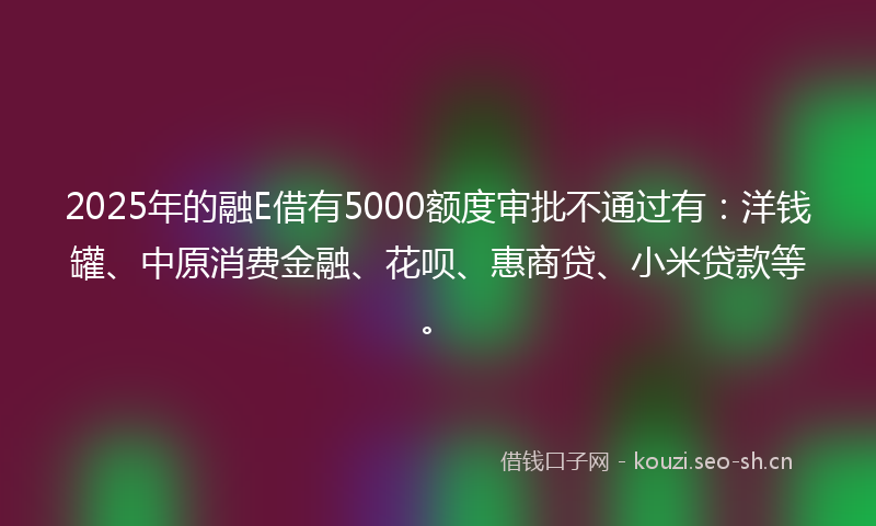 2025年的融E借有5000额度审批不通过有：洋钱罐、中原消费金融、花呗、惠商贷、小米贷款等。