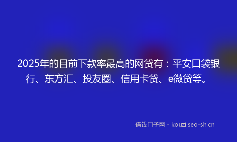 2025年的目前下款率最高的网贷有：平安口袋银行、东方汇、投友圈、信用卡贷、e微贷等。